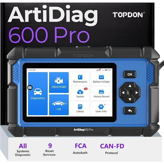 TOPDON ArtiDiag600 Pro, OBD2 Scanner Diagnostic Tool for All Systems, Code Reader Scan Tool with 9 Essential Maintenance Functions, Car Scanner with Andriod OS, Upgraded Version of AD600S/AD500