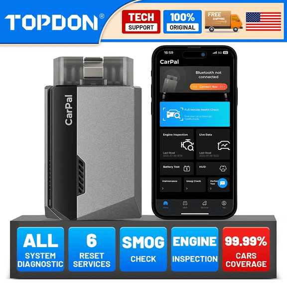 TOPDON OBD2 Scanner Carpal Code Reader Bluetooth, Vehicle Health Check, 6 Maintenance Services,All System Diagnostic iOS & Android