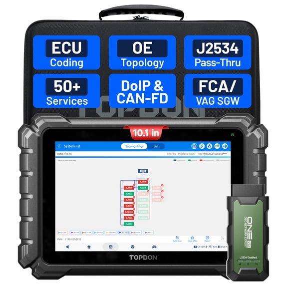 TOPDON Bidirectional Scan Tool ONE Lite, 10.1" Touchscreen OBD2 Scanner, J2534 Pass-Thru, ECU C0ding, 50+ Services TopFix AI & OE Topology Map for All Cars