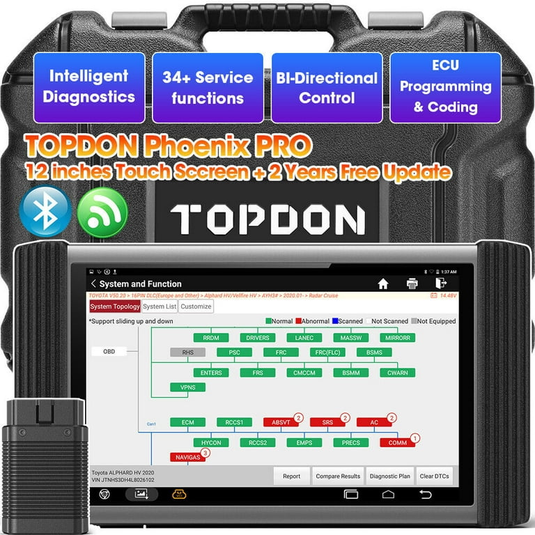 TOPDON Phoenix Pro Car Diagnostic Scan Tool ECU/ECM Programming, Online  Coding, Bi-Directional Control, 34+ Reset Services 2 Years Free Update