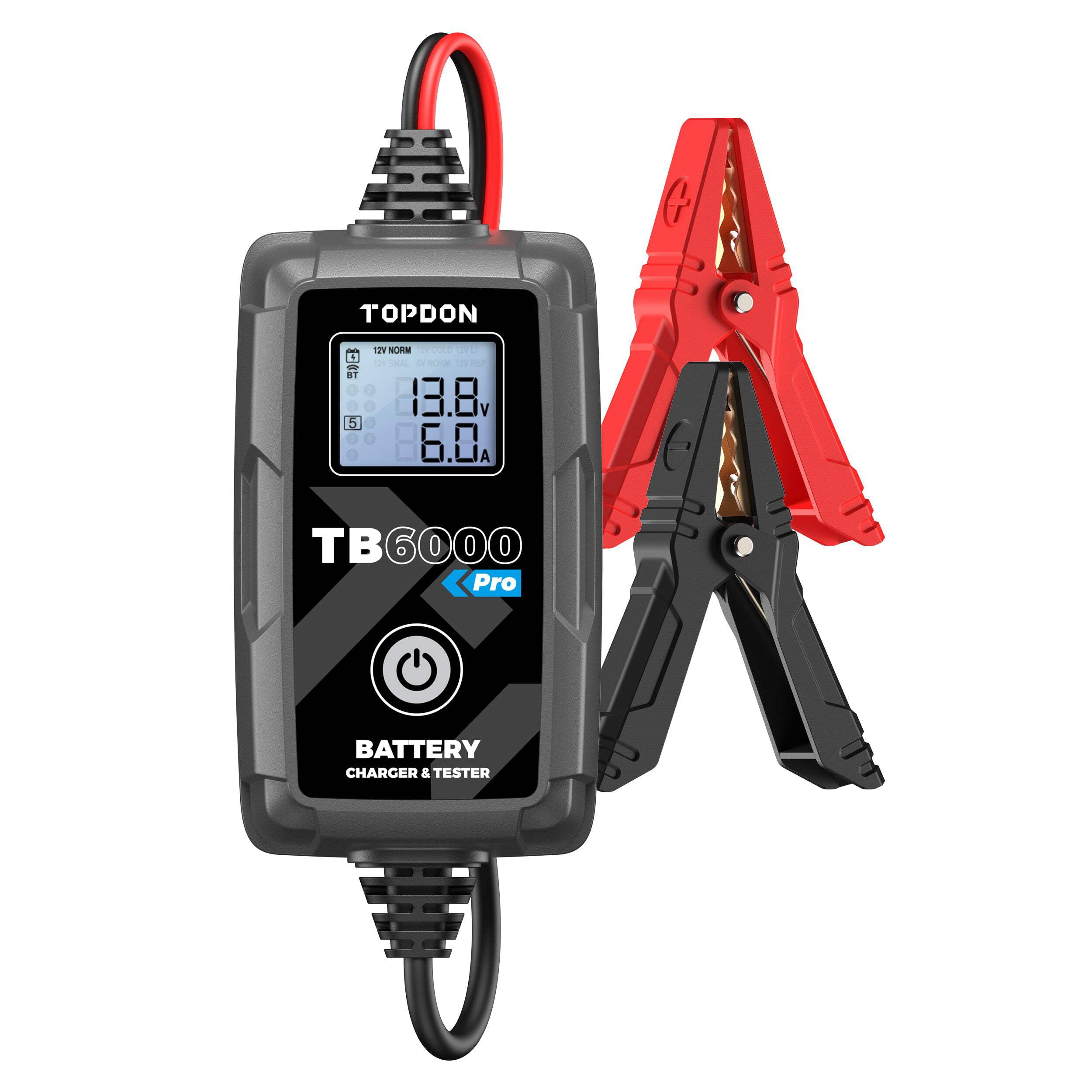 TOPDON TB6000Pro - 2-in-1 Smart Car Battery Charger and Battery Tester, 6 Amp 6V/12V Trickle Charger Maintainer Automotive, 12V Load Tester, App Control Desulfator Lead-Acid AGM LiFePO4 Batteries