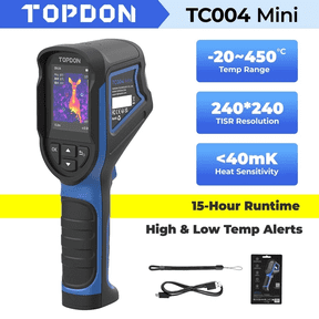 TOPDON TC004 Mini Thermal Imaging Camera, 240 x 240 TISR Resolution, 15-Hour Battery Life, 128 x 128 IR Resolution, 25Hz Handheld Infrared Camera with High/Low Temp Alerts, Auto Shutdown- Blue