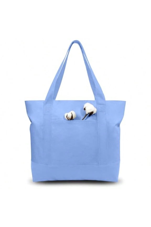 TOPDesign 6-Pack Canvas Tote Bags with an External Pocket Reusable Grocery Shopping Bags Top Zipper Closure Daily entials Light Blue