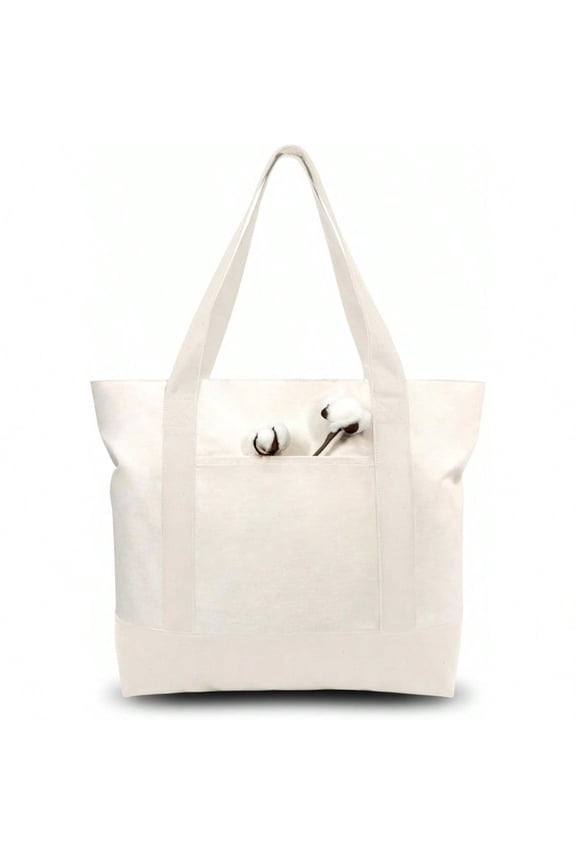 TOPDesign 6-Pack Canvas Tote Bags with an External Pocket Reusable Grocery Shopping Bags Top Zipper Closure Daily entials Natural