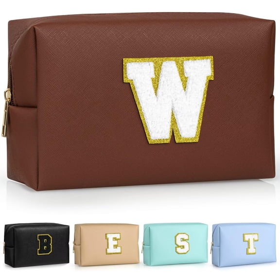 TOPEAST Makeup Bag for Women Teen Girls - Birthday Gifts for 7 8 9 10 11 12 Year Old Girls, Cosmetic Bag Initial Toiletry Pouch (White A)