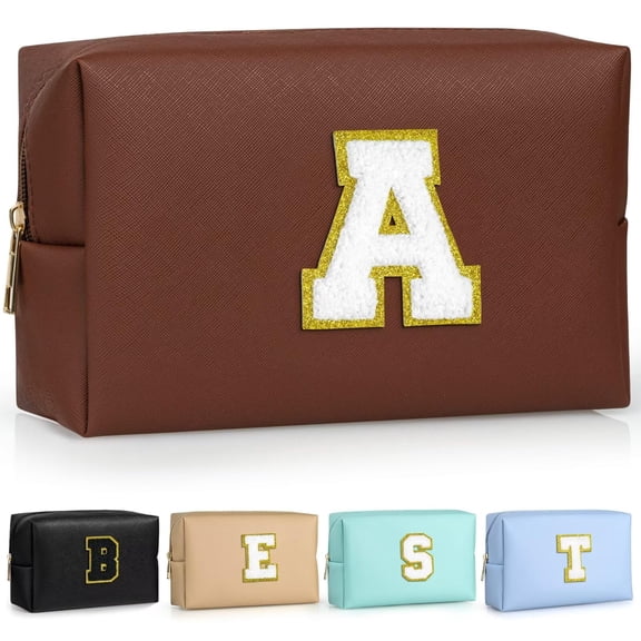 TOPEAST Makeup Bag for Women Teen Girls - Birthday Gifts for 7 8 9 10 11 12 Year Old Girls, Cosmetic Bag Initial Toiletry Pouch (White A)