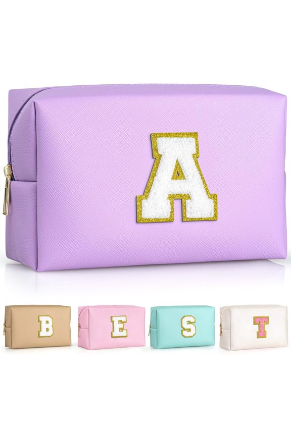 TOPEAST Makeup Bag for Women Teen Girls - Birthday Gifts for 7 8 9 10 11 12 Year Old Girls, Cosmetic Bag Initial Toiletry Pouch (White A)