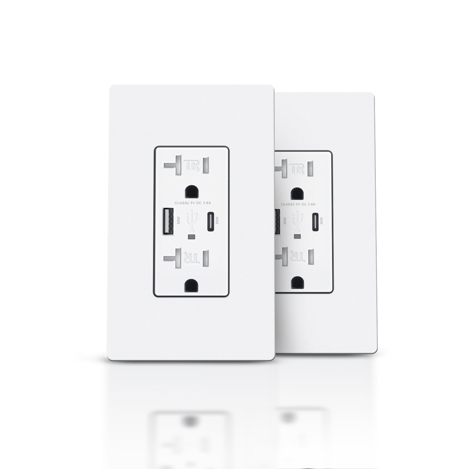 TOPELER 30W USB Wall Charger Outlet with Type A & C Ports, 20 Amp Duplex TR Receptacle Plug, Includes Screwless Wall Plate, ETL&UL Listed