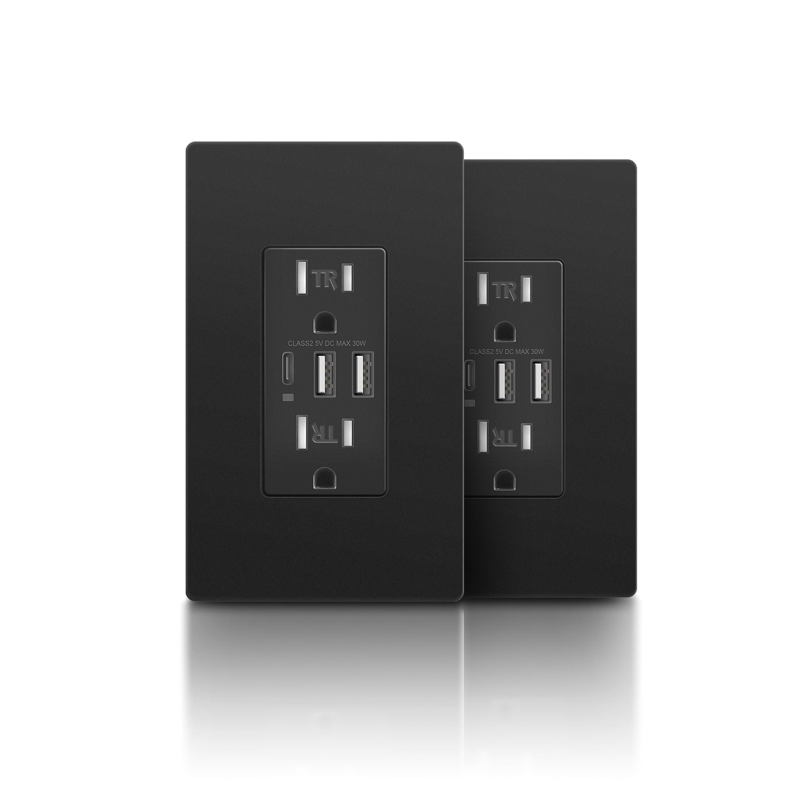 TOPELER Black USB Wall Outlet, 6.0A USB A&C Ports 15A TR Receptacle, UL FCC Listed, Screwless Plate Included, 2 pack