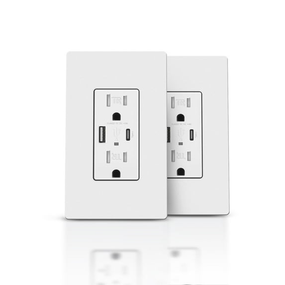 TOPELER Charger Wall Outlet, USB Receptacle with Type A & Type C USB Ports, 4.8A 15 Amp Duplex Tamper Resistant Receptacle, Screwless Wall Plate Included, ETL Listed & FCC Approval