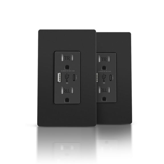 TOPELER Charger Wall Outlet, USB Receptacle with Type A & Type C USB Ports, 4.8A 15 Amp Duplex Tamper Resistant Receptacle, Screwless Wall Plate Included, ETL Listed & FCC Approval