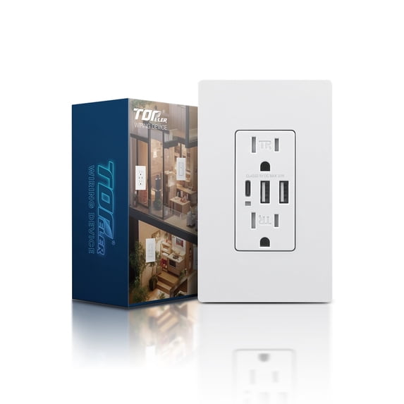 TOPELER 15A Tamper Resistant USB Outlet with 3 Ports (6.0A Total), Includes Screwless Wall Plate, UL & FCC Certified