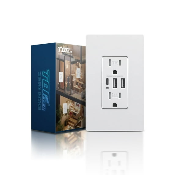 TOPELER USB C Wall Outlet, 15A Tamper Resistant Receptacle with 3 USB Port, Total 6.0Amp High Charging Power Electrical Outlet, Screwless Wall Plate Include, UL Listed & FCC Approval