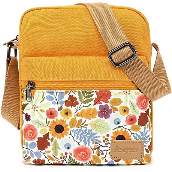 TOPERIN 2 Pcs Small Canvas Crossbody Sling Shoulder Bag and Purse Set Yellow Sd08