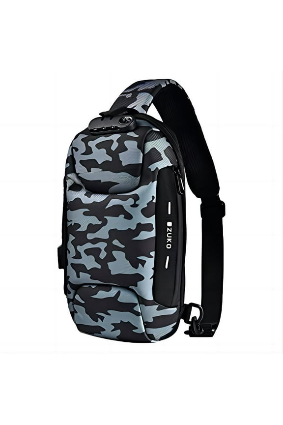 Mens Chest Sling Bag Anti-Theft Crossbody Messenger Pack with USB Camouflage Oxford Cloth