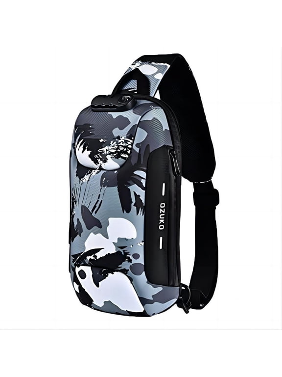 Mens Chest Sling Bag Anti-Theft Crossbody Messenger Pack with USB Upgraded Oxford Cloth Gray