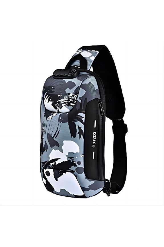 Mens Chest Sling Bag Anti-Theft Crossbody Messenger Pack with USB Upgraded Oxford Cloth Gray