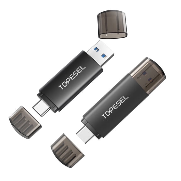 TOPESEL 128GB 2 Pack OTG USB 3.0 Flash Drive Type C & USB A Thumb Drive External Storage for Android Phone