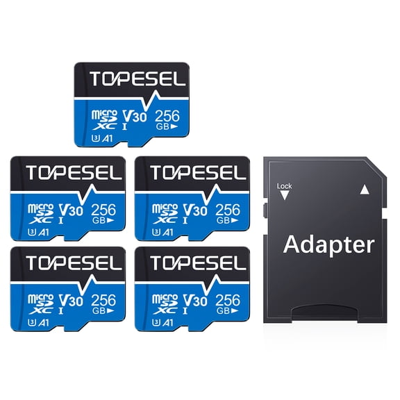 TOPESEL 256GB Micro SD Card 5 Pack U3 SDXC High-Speed TF Card with Adapter