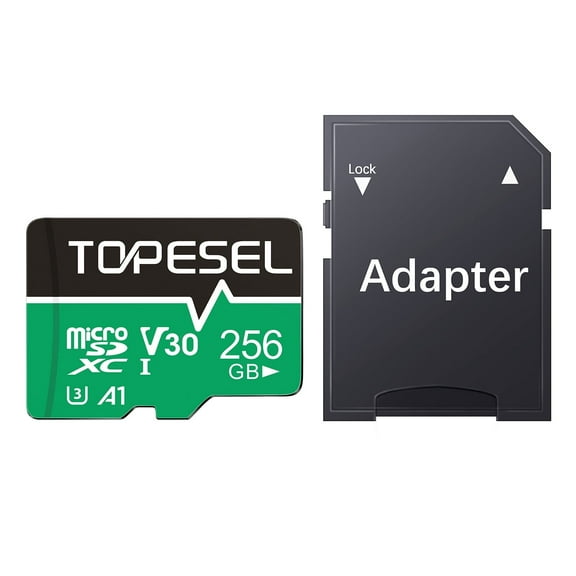TOPESEL 256GB SD Card with Adapter Class 10 U3 UHS-1 SDXC TF Card High-Speed Memory Card