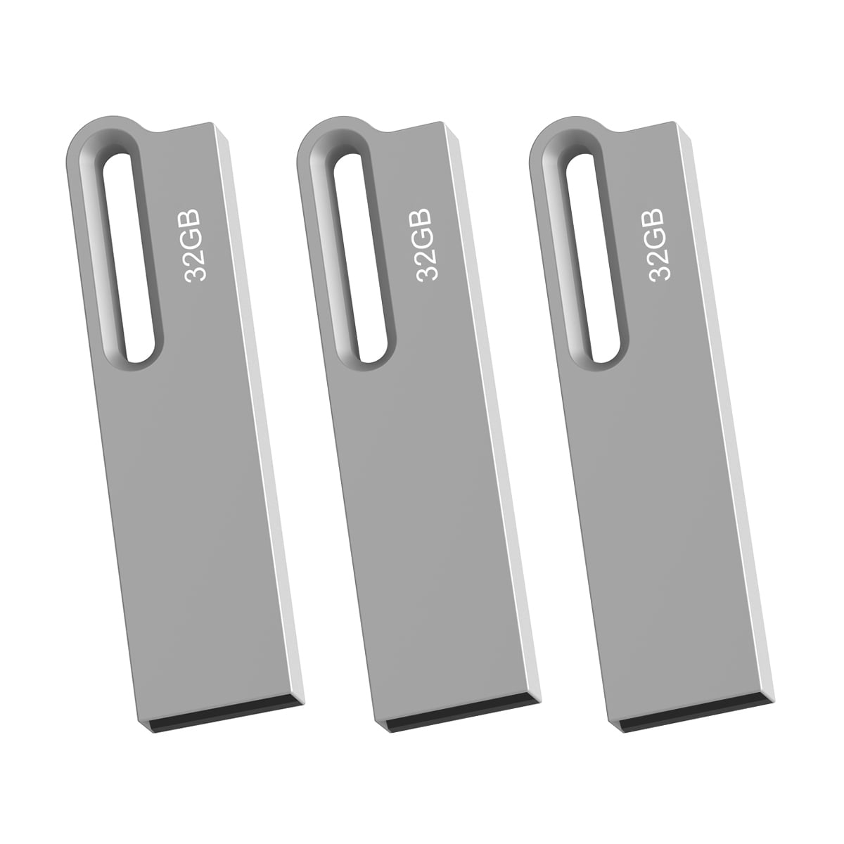 TOPESEL 32GB Flash Drive 3PCS USB 2.0 Metal USB Drive Thumb Drive Memory Stick with Keychain, Silver