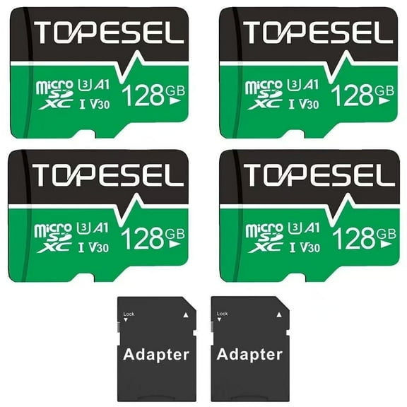 TOPESEL 4 Pack 128GB Micro SD Card A1 V30 U3 Class 10 Micro SDXC UHS-I SD Cards for Camera/Drone/Dash Cam