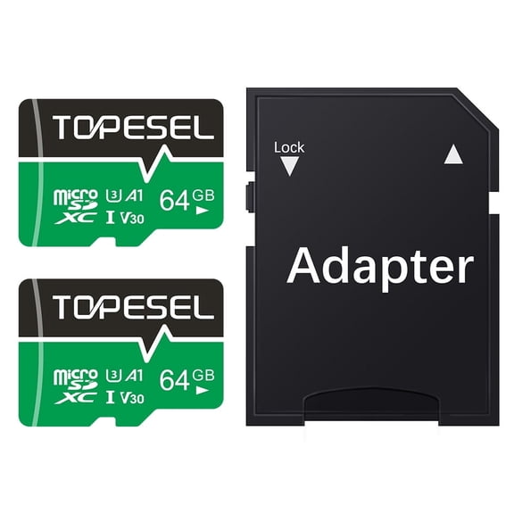 TOPESEL 64GB microSDXC Memory Card 2 Pack Memory Cards U3 V30 Micro SDXC UHS-I TF Cards