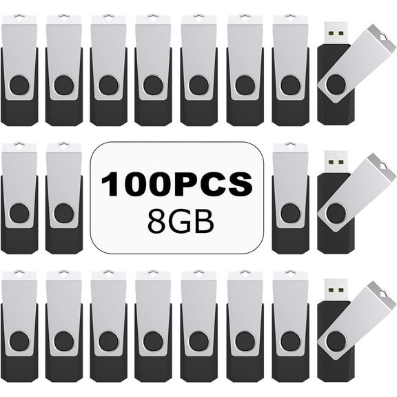 TOPESEL 8GB Bulk USB 2.0 Flash Drive 100PCS Swivel Memory Stick Thumb Drives Black