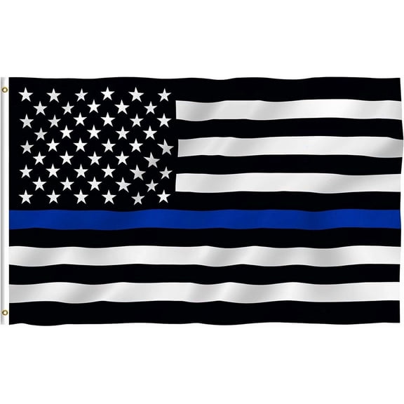 TOPFLAGS 2' x 3' Thin Blue Line Flags 2 x 3 foot Outdoor - Embroidered Stars Police Flag, Heavy Duty Back The Blue Flag Stripe Blue Line Lives Matter Flags Banner with 2 Brass Grommets