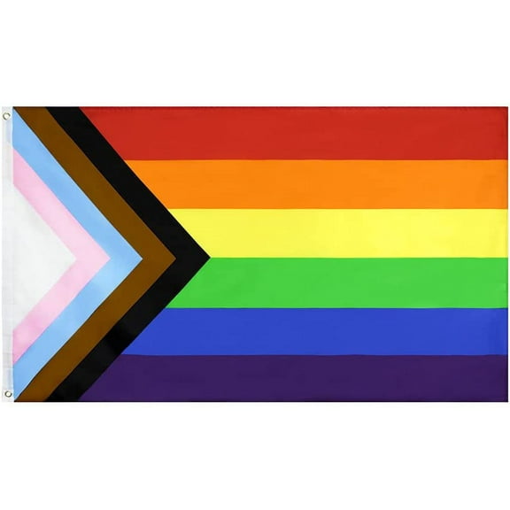 TOPFLAGS 3' x 5' 3x5 Feet Progress Pride Flag - Vivid Color and Fade Proof - Canvas Header and Double Stitched - Rainbow Transgender Lesbian LGBT Flag Polyester with Brass Grommets 3 X 5 Ft