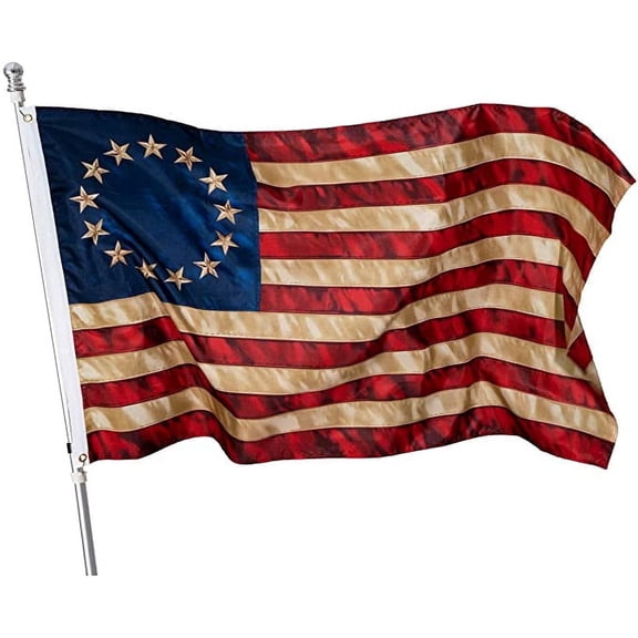 TOPFLAGS 3x5 Tea Stained American Flag 13 Stars 3' x 5' Outdoor Betsy Ross Flag 13 Colonies Primitive Vintage US USA Flags Banner Heavy Duty (Tea Printed Star Flag)