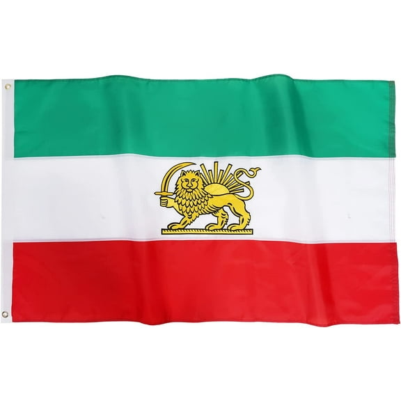 TOPFLAGS 5'x8' Old Iran Flag Historic Persian Flags 5x8 Feet Embroidered Iranian Lion Sun Flag Sewn Stripes Heavy Duty Outdoor