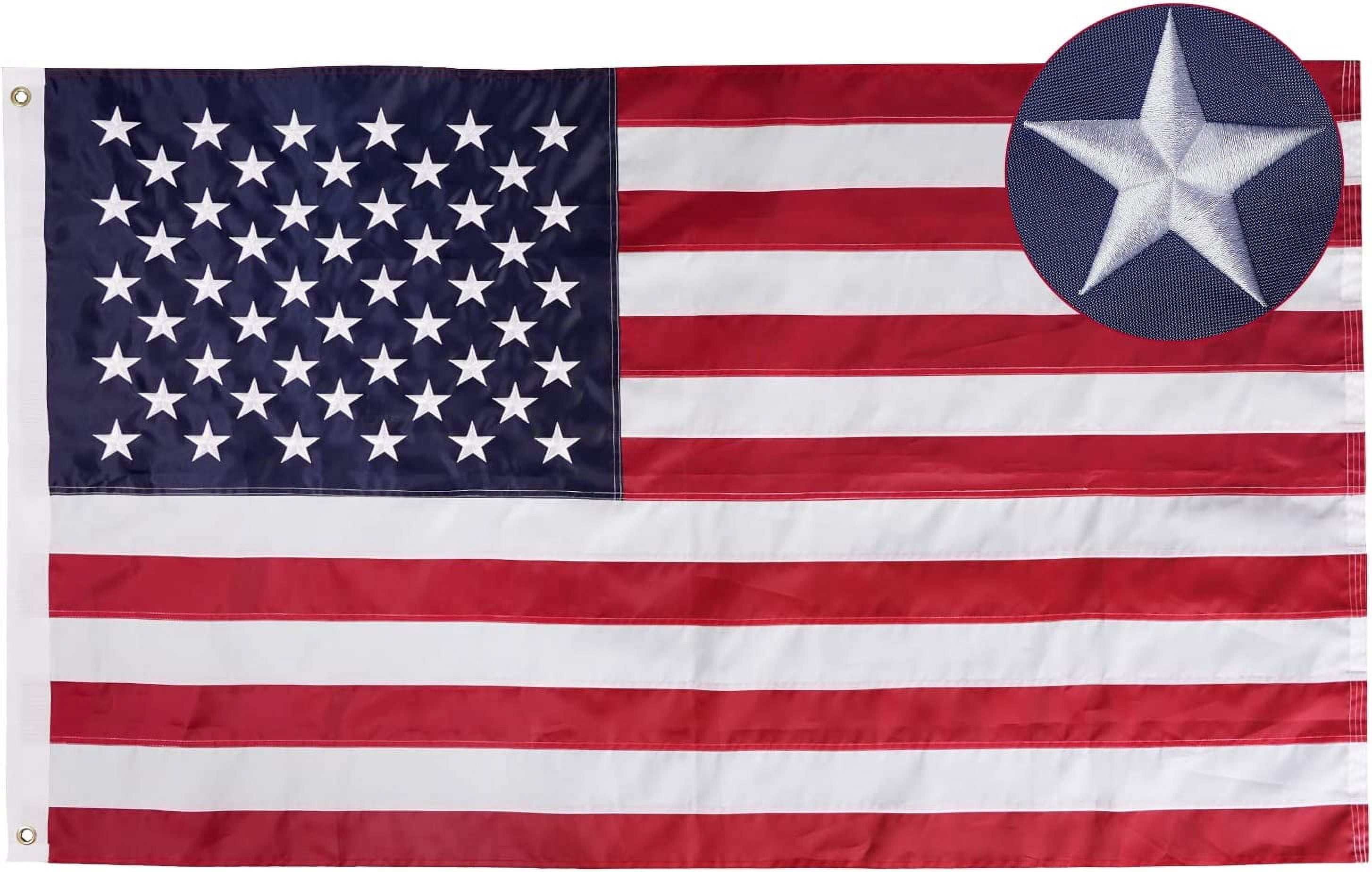 TOPFLAGS 6x10 feet 50 stars American Flag,Embroidered 210D Embroidered Stars,Sewn Stripes,3 Brass Grommets,Indoor/Outdoor,Vibrant Colors,Quality Polyester,US USA Flag