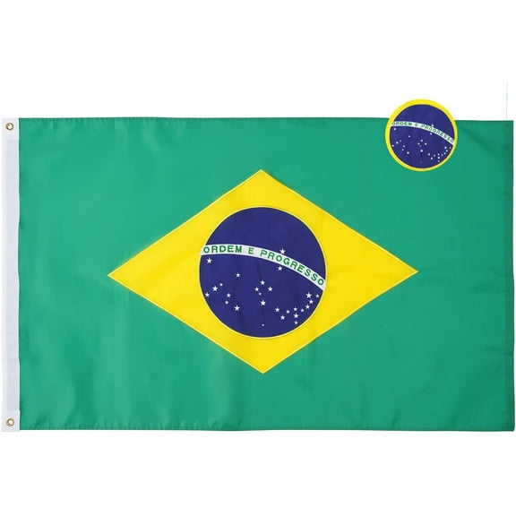 TOPFLAGS Brazil Flag Embroidered Brazilian National Flags 3x5 Foot Sewn Stripes Heavy Duty Outdoor with Brass Grommets