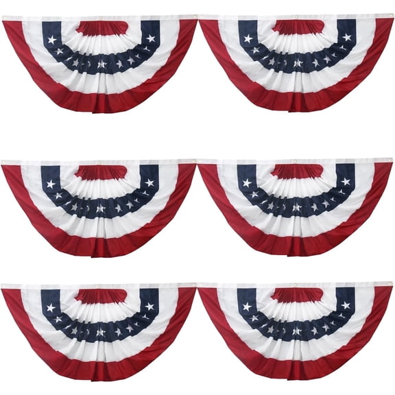 TOPFLAGS Bunting Flags Outdoor 3x6 Ft American Buntings Flag -6 Pack Embroidered USA Pleated Fan Flag Patriotic Decorations for Outside Memorial Day 4th of July USA 250th Anniversary Decorations