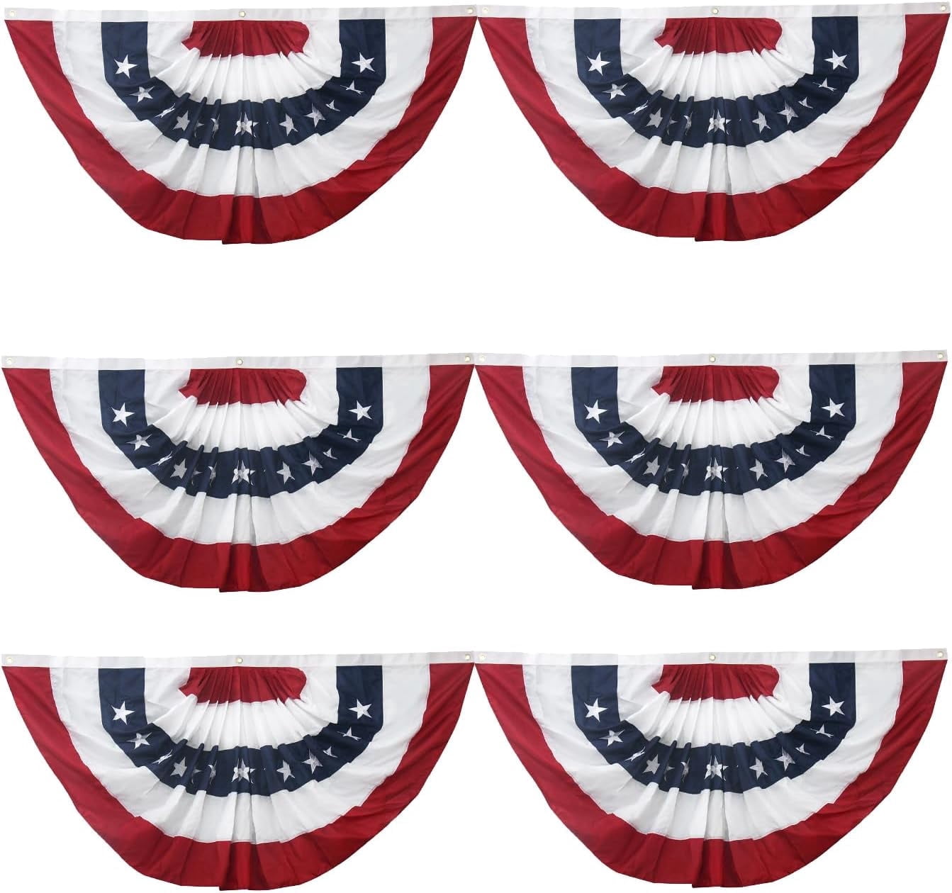 TOPFLAGS Bunting Flags Outdoor 3x6 Ft American Buntings Flag -6 Pack Embroidered USA Pleated Fan Flag Patriotic Decorations for Outside Memorial Day 4th of July USA 250th Anniversary Decorations