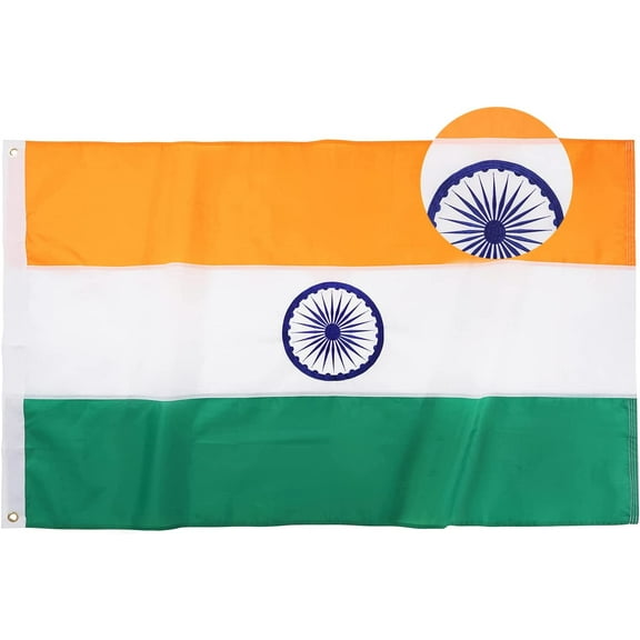 TOPFLAGS Indian Flag Embroidered India National Flags 3x5 Foot Tricolour Sewn Stripes Heavy Duty Outdoor with Brass Grommets