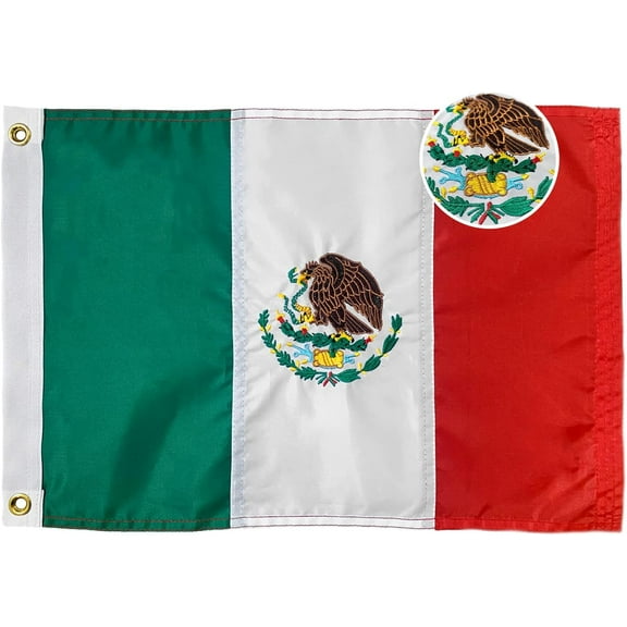 Mexico Flag Mexicana Outdoor Flag 12x18 Inches Outdoor Small Mexican Flags with 2 Brass Grommets 4 Stitching Rows Heavy Duty Nylon Sewn Stripes Vivid Color Fade-resistant
