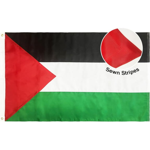 TOPFLAGS Palestine Flag 3x5 Ft Sewn Stripes Palestinian Flags 210D Oxford Nylon Fade Resistant Outside with Canvas Header 2 Brass Grommets For Indoor Outdoor