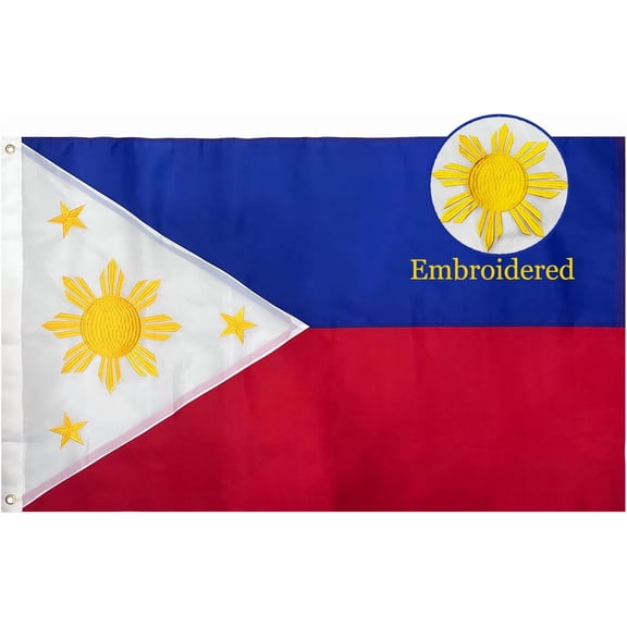 TOPFLAGS Philippine Flag Philippines Filipino Flags 3x5 Ft Outdoor Embroidered Heavy Duty Sewn Stripes with 2 Brass Grommets