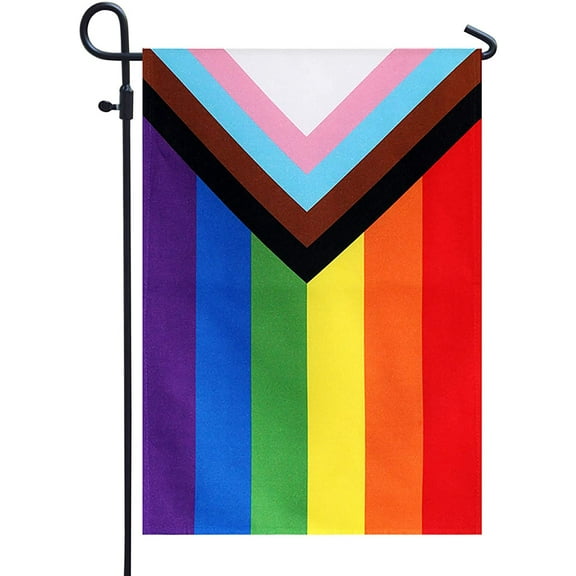 TOPFLAGS Progress Pride Garden Flag - Small Rainbow LGBT Flags 12x18 Inch Gay Lesbian Transgender Community Banner UV Fade Resistant for Indoor Outdoor Yard