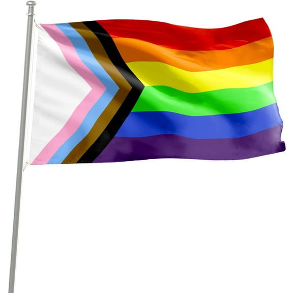 TOPFLAGS Progress Pride Rainbow Flag, Durable Gay Lesbian Transgender Bisexual LGBTQ-Flags 3x5 ft for Any Deck, Patio, Porch, or Veranda (Progress Pride Flag)