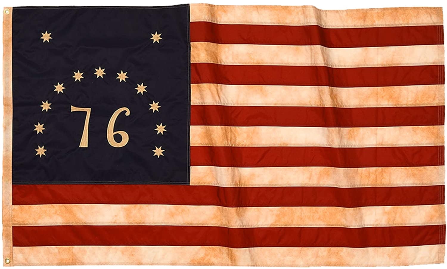 TOPFLAGS Tea Stained Bennington 1776 Flag 3x5 Embroidered- 100% Durable Polyester Heavy Duty Primitive Vintage 76 Flags Banner with 2 Brass Metal Grommets Sewn Stripes