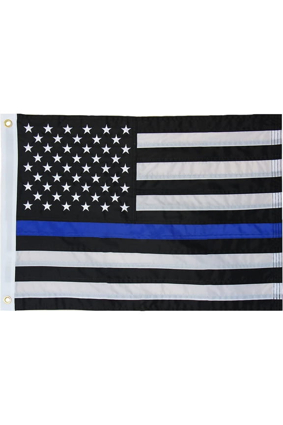 TOPFLAGS Thin Blue Line Flag 12x18 Police Flag Embroidered Boat Flag with Star, Sewn Stripes, Fade Resistant Boat Flag Small for Police Support Law Enforcement