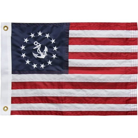 TOPFLAGS US Yacht Ensign Sewn Boat Flag 16x24 Inch - Embroidered Stars and 2 Brass Grommets - Heavy Duty Nylon Nautical Flags Outdoor Banner