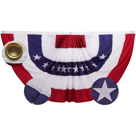 TOPFLAGS USA Pleated Fan Bunting Flag - 2x4ft Oxford Nylon America Half Fan Set - US Patriotic Stars & Stripes Canvas Header Brass Grommets