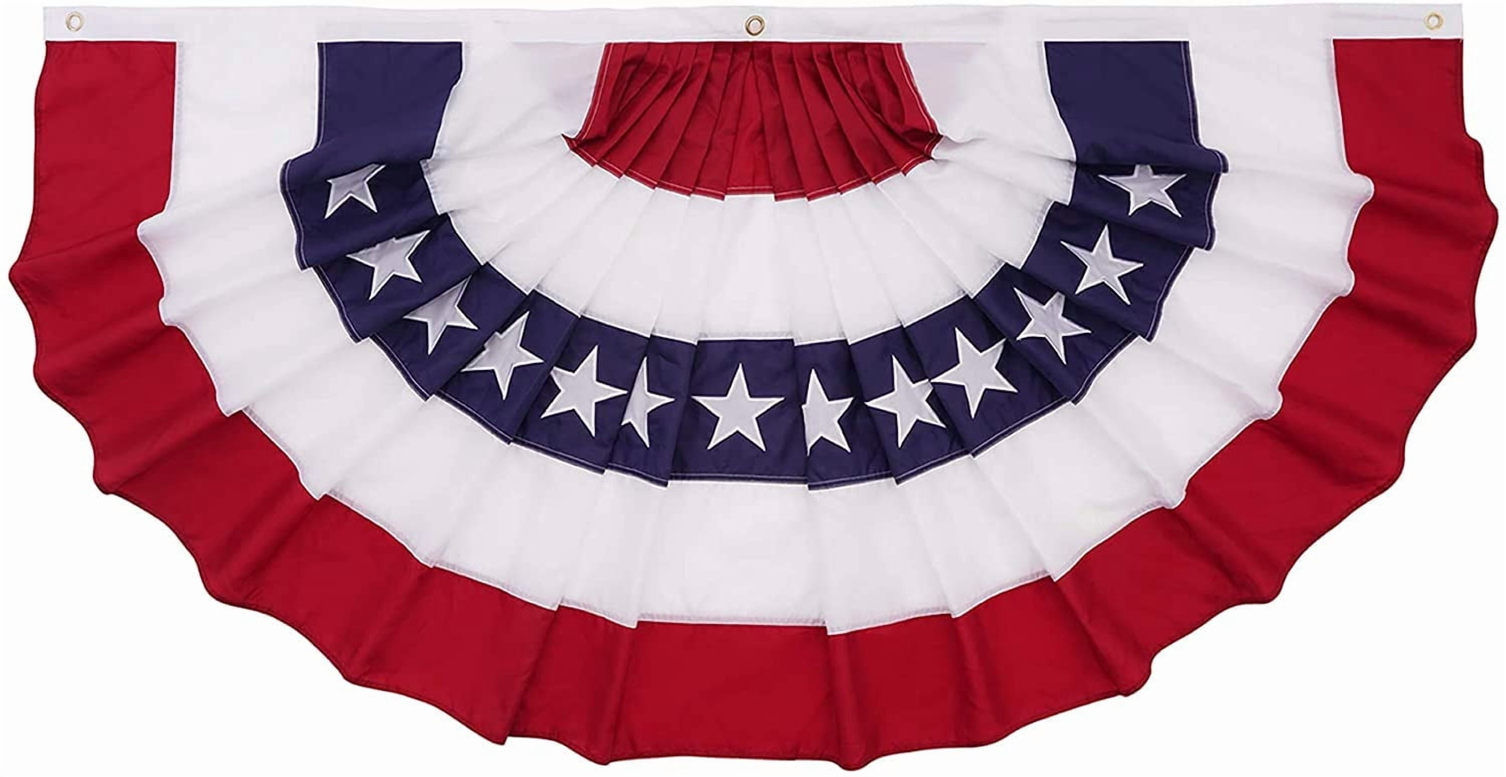 TOPFLAGS USA Pleated Fan Bunting Flag - 3x6ft Oxford Nylon America Half Fan Set - US Patriotic Stars & Stripes Canvas Header Brass Grommets