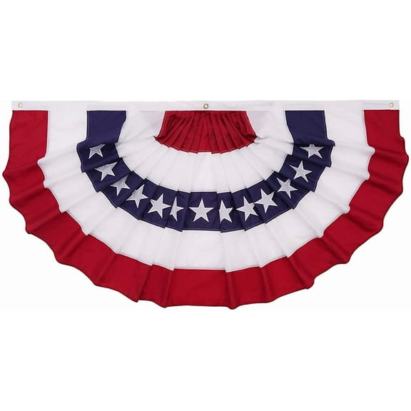 TOPFLAGS USA Pleated Fan Bunting Flag - 3x6ft Oxford Nylon America Half Fan Set - US Patriotic Stars & Stripes Canvas Header Brass Grommets