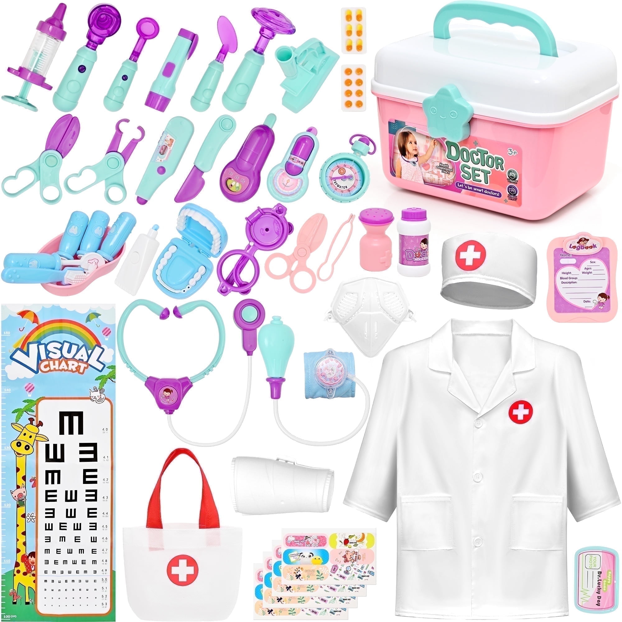 TOPFOX Doctor Kit for Kid - 40PCS Pretend Playset for Toddlers, Medical Kit Toy with Bag, Cloth, Role Playing Plastic Toys for 3-8 Boys Girls