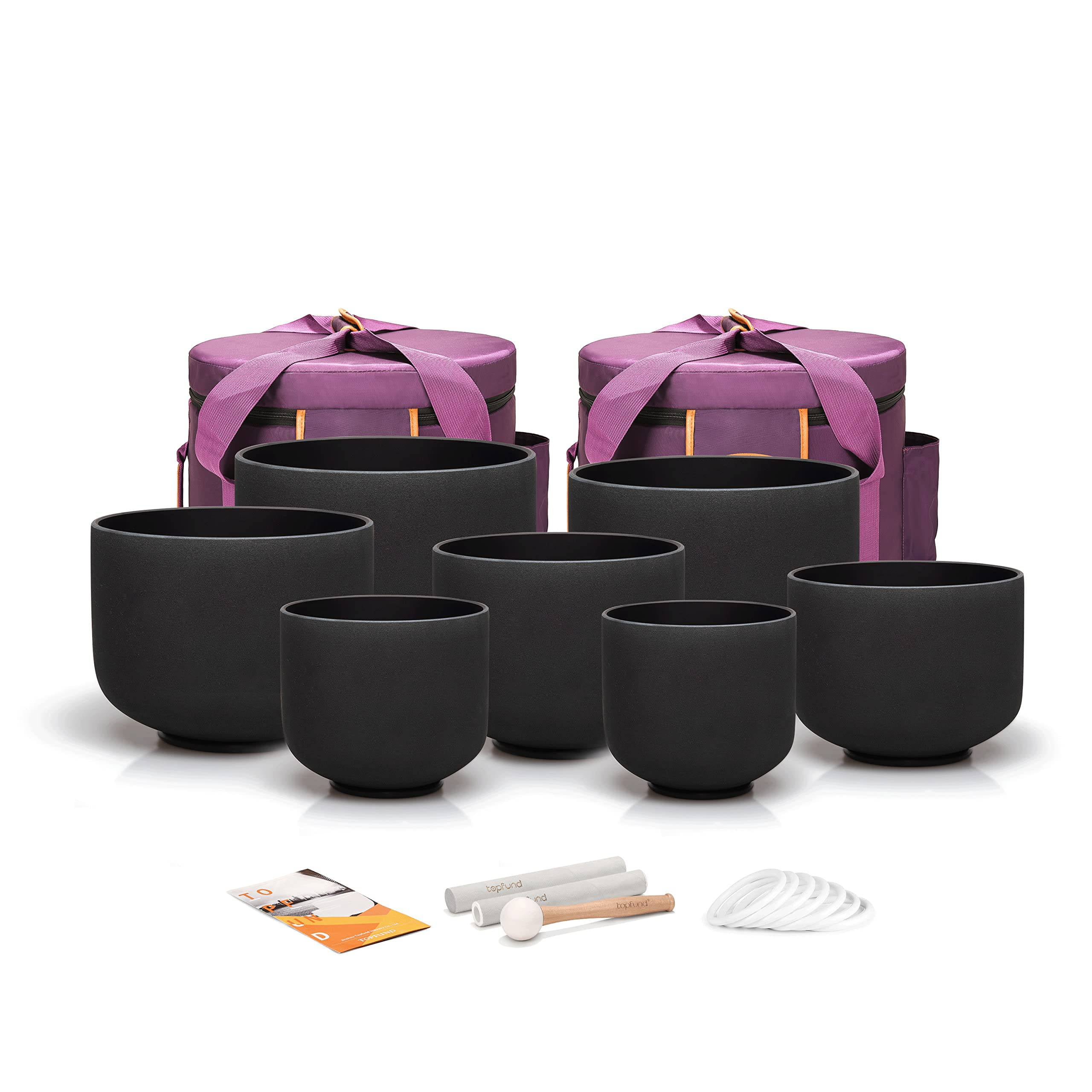 TOPFUND 432Hz Chakra Set of 7 Black Crystal Singing Bowls 7-12 inch ...